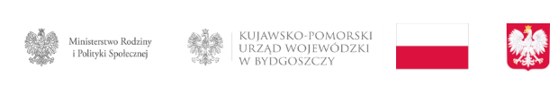 Logotypy Ministerstwo Rodziny i Polityki Społecznej, Kujawsko-Pomorski Urząd Wojewódzki, flaga i godło Polski